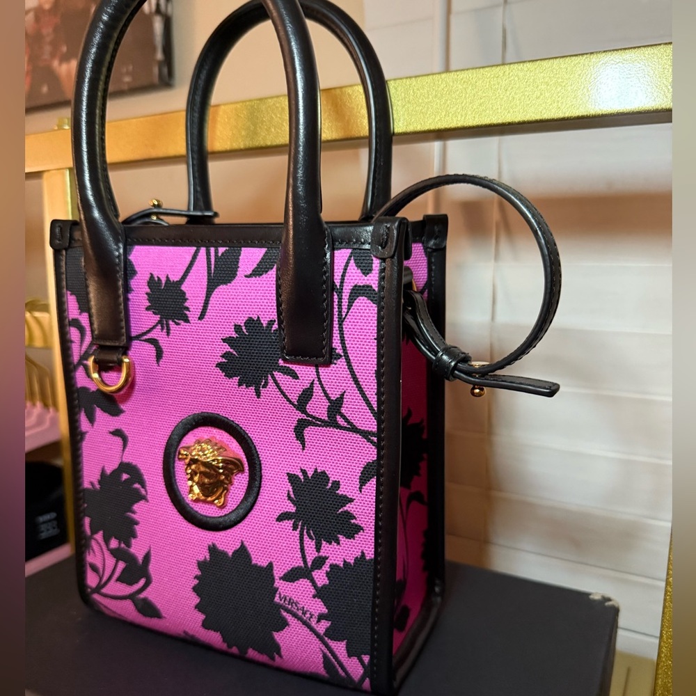 Versace Canvas Calf leather mini Tote bag.